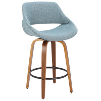 Lumisource B26-FBCO WL+BU Fabrico Mid-Century Modern Counter Stool in Walnut and Blue Noise Fabric 